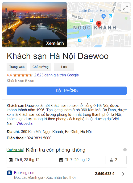 Marketing khách sạn với hồ sơ doanh nghiệp trên Google