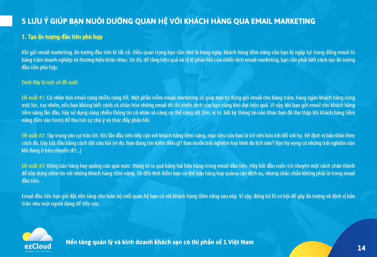 Nội dung trang 14 của ebook Hướng dẫn toàn tập: email marketing trong kinh doanh khách sạn