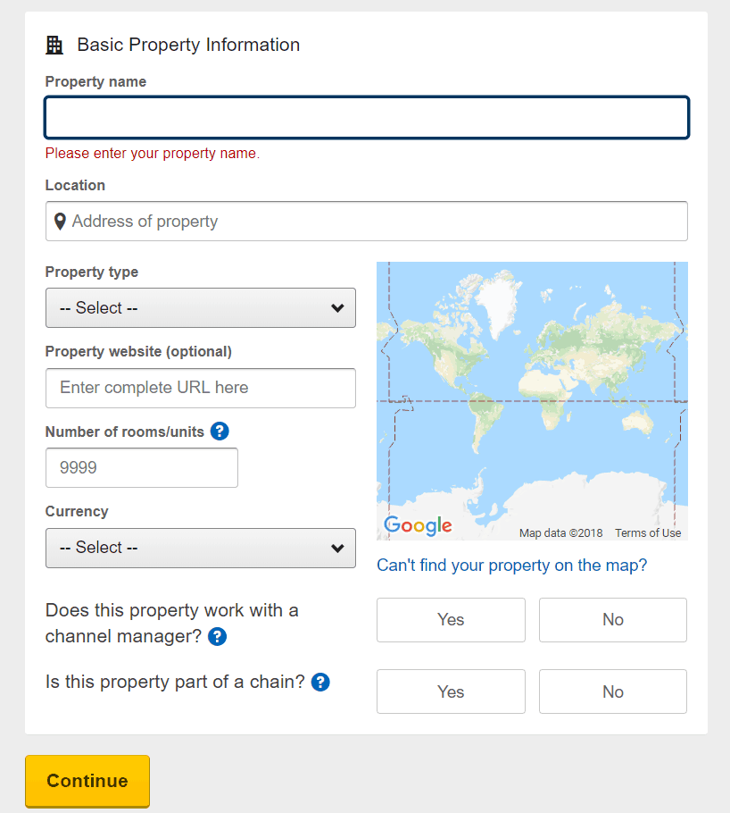 Form đăng ký bán phòng trên Expedia 2