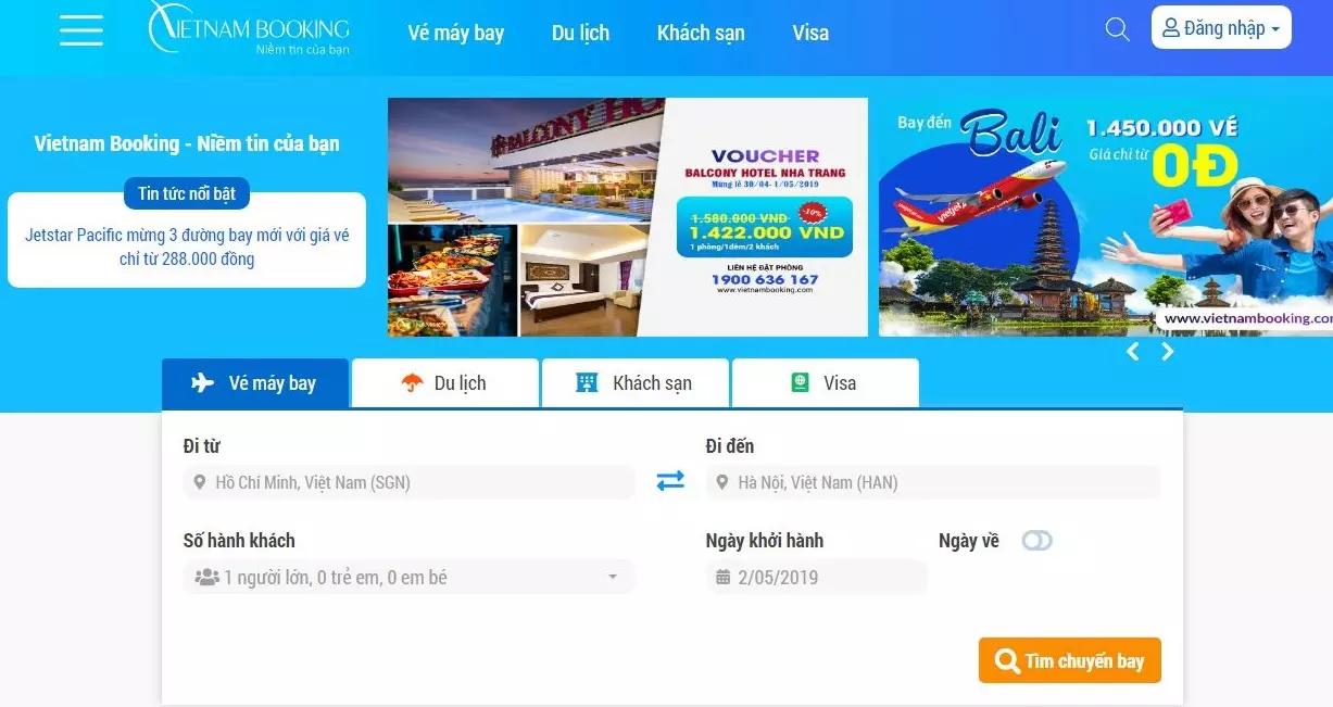 giao diện vietnam booking