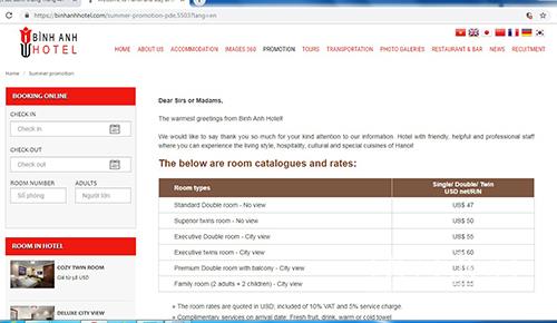 Quy trình đặt phòng trên website khách sạn Bình Anh