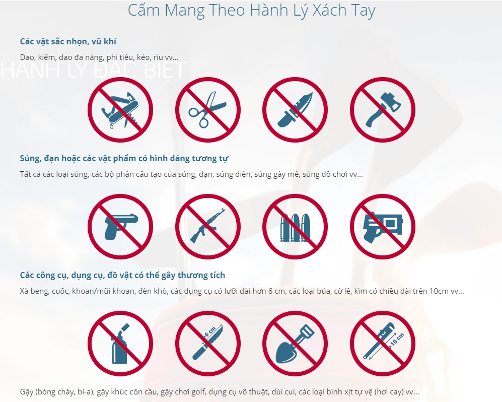 các đồ vật bị cấm khi đi máy bay