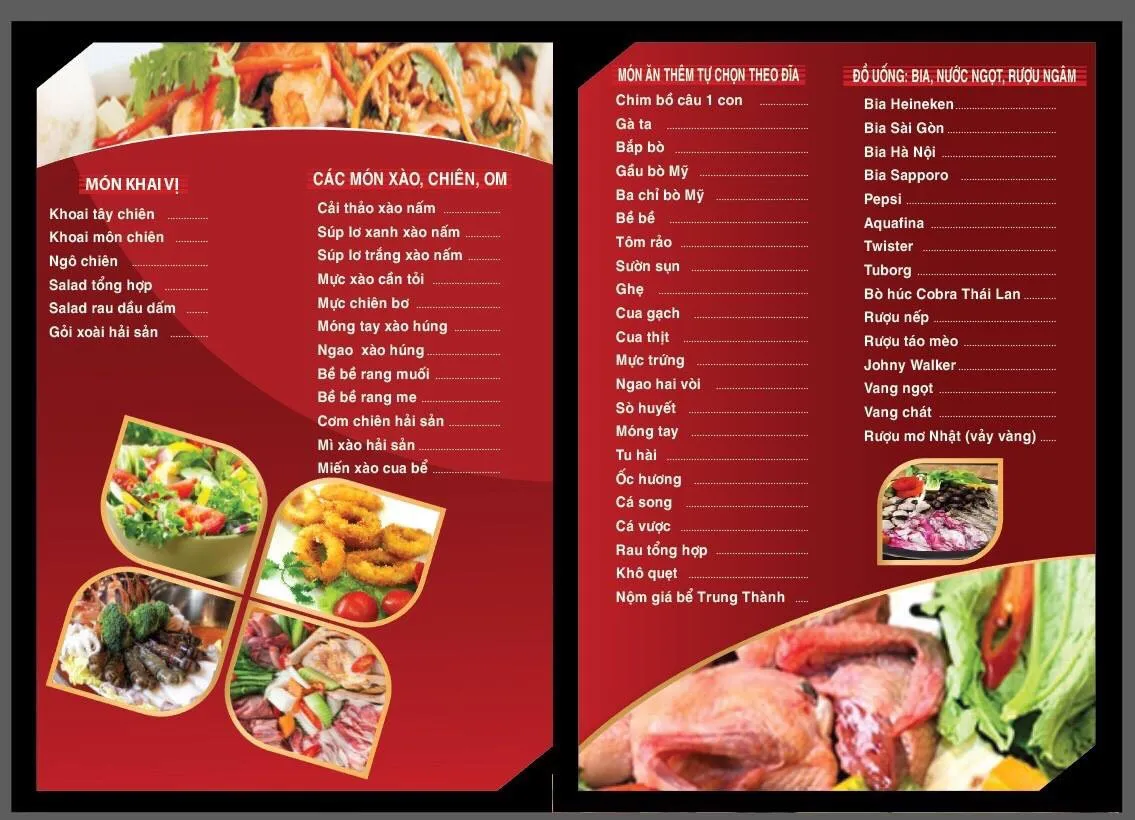 menu nhà hàng trung thành