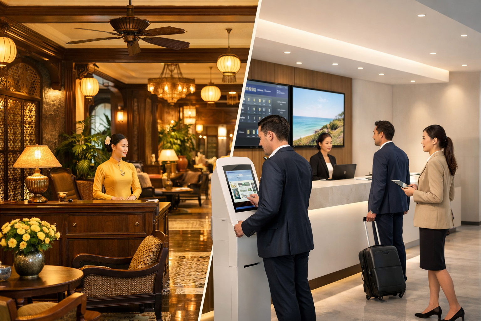 Lobby hiện đại là cỗ máy tạo doanh thu khổng lồ nếu biết cách tối ưu. Bằng cách bố trí quầy đồ lưu niệm, quán cafe nhỏ (Lobby Lounge), hoặc các bảng điện tử quảng cáo dịch vụ Spa/Tour du lịch, khách sạn có thể dễ dàng kích thích chi tiêu bổ sung ngay cả khi khách chỉ đang ngồi chờ lễ tân chuẩn bị phòng.