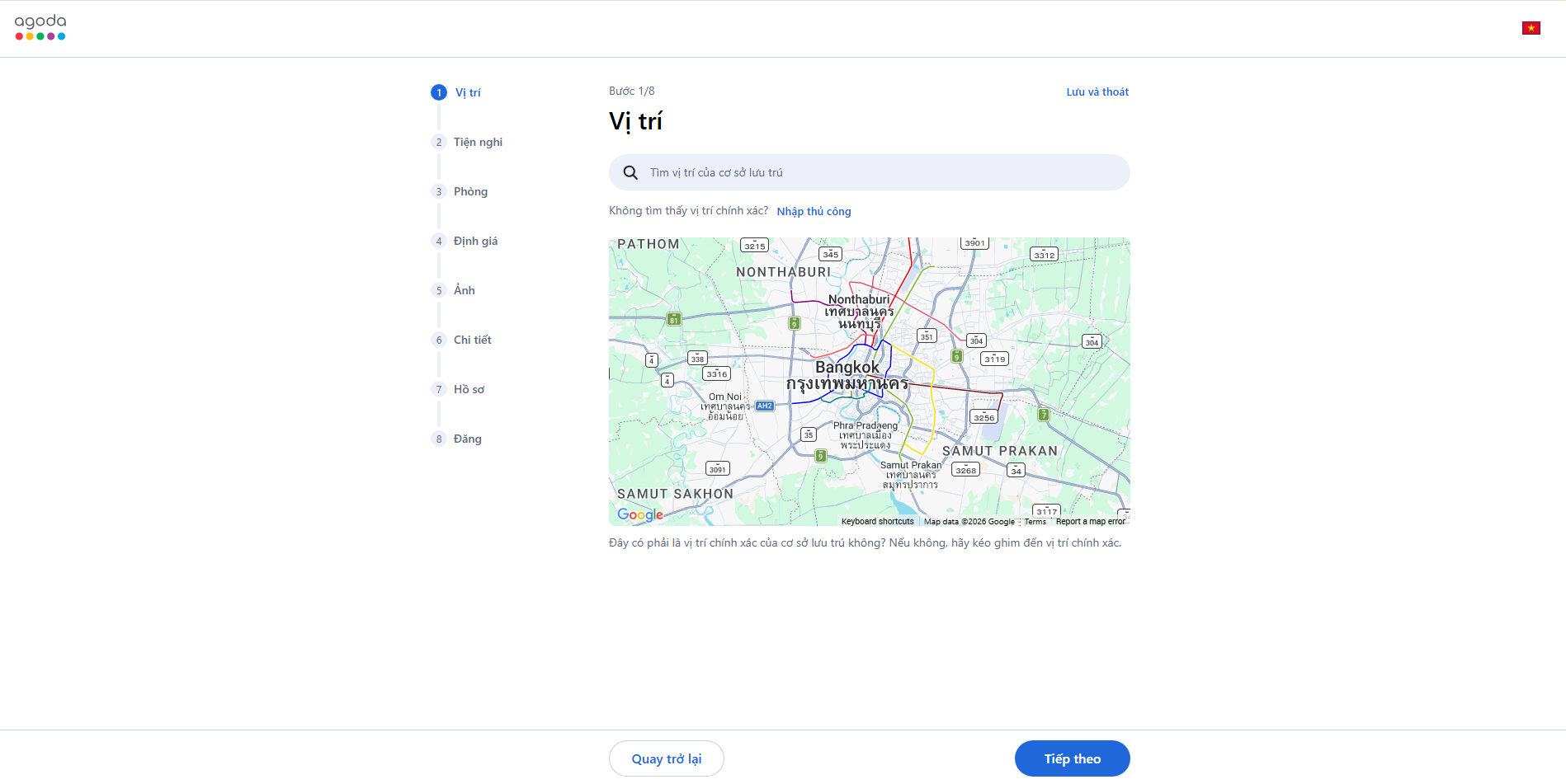 Thiết lập thông tin cơ sở lưu trú trên Agoda.com