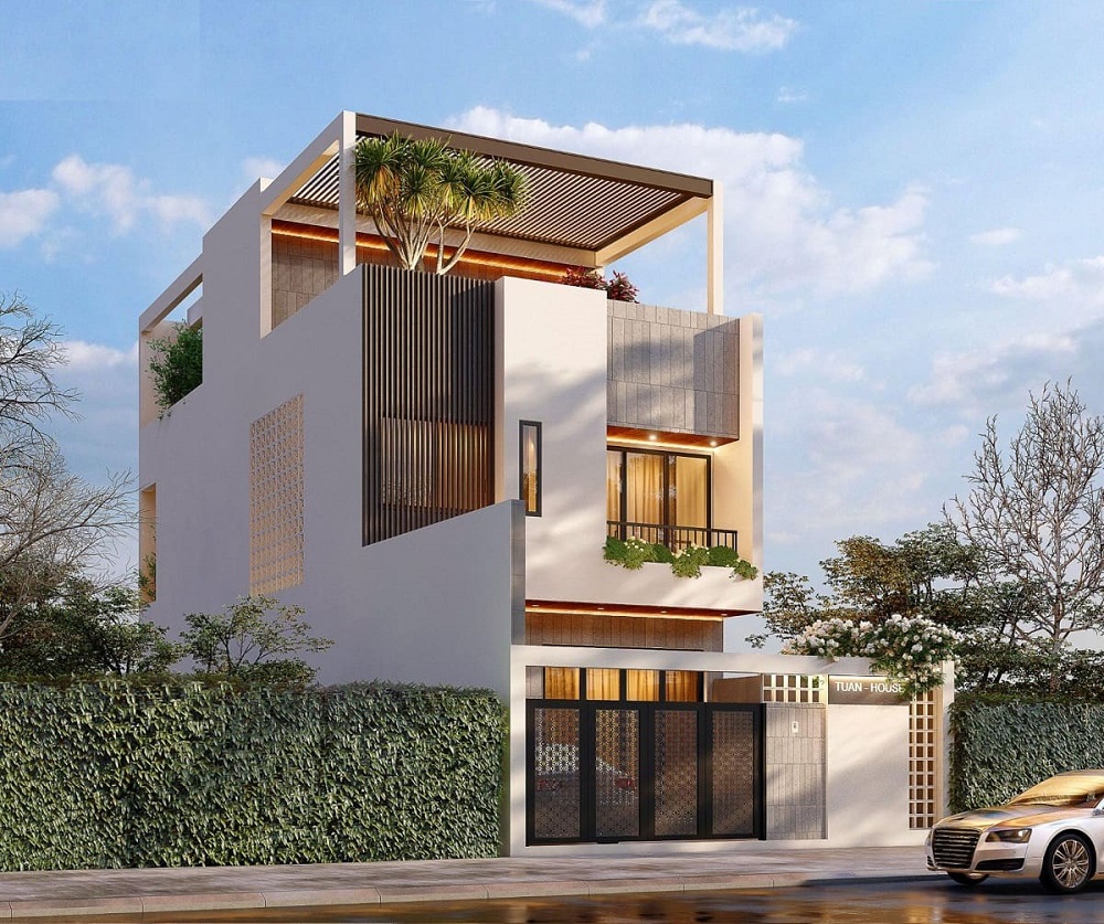 Mẫu khách sạn 2 sao xanh, có yếu tố tự nhiên